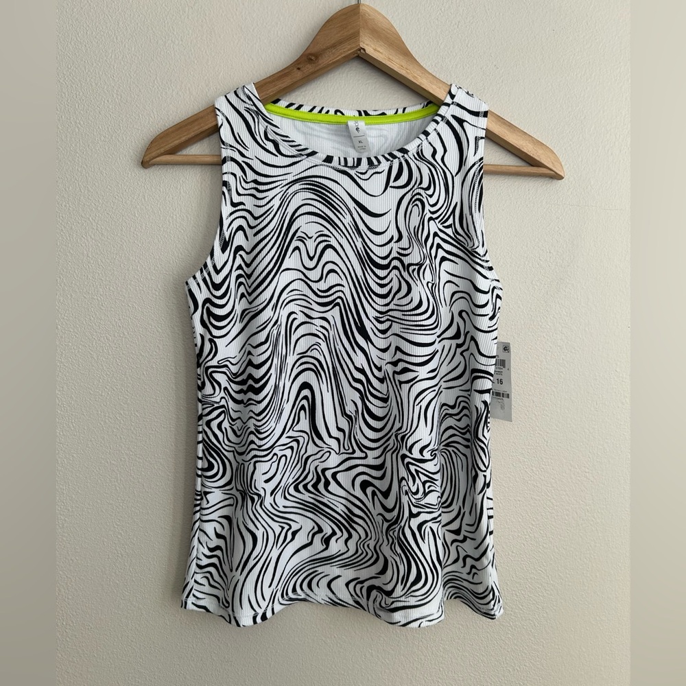 NWT Ideology Kids Zebra Abstract Print Black White Ribbed Tank Top Size XL 16
